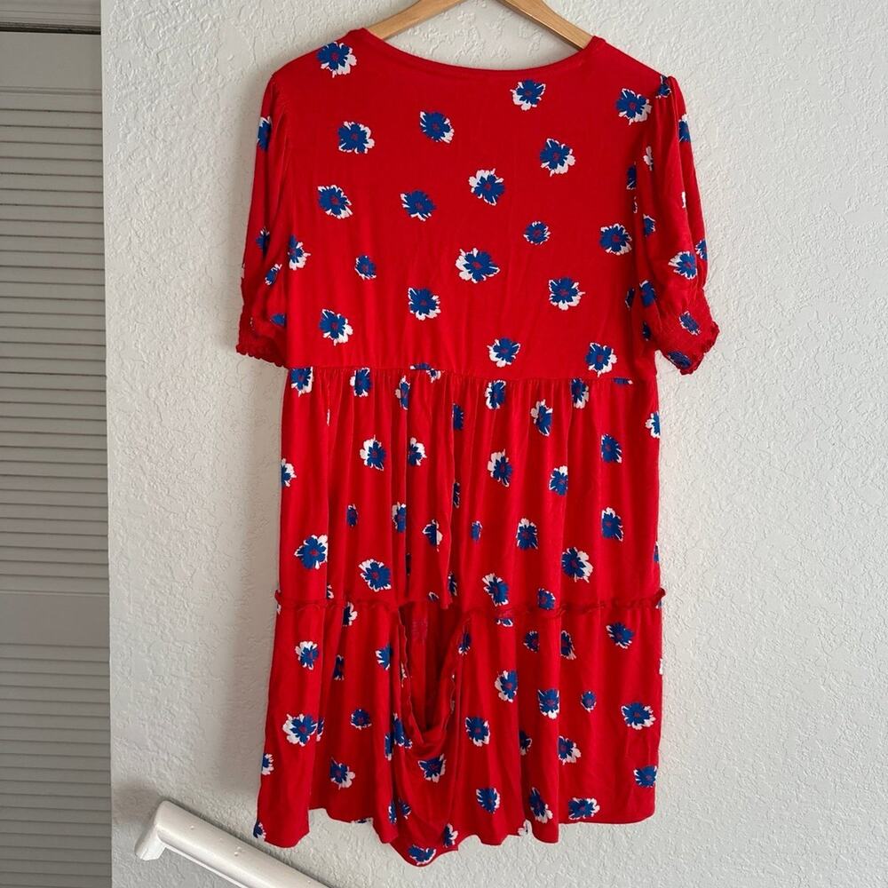 Draper James Red Blue Floral Mini Babydoll Dress Patriotic Summer Flaw Size XL - Picture 6 of 9